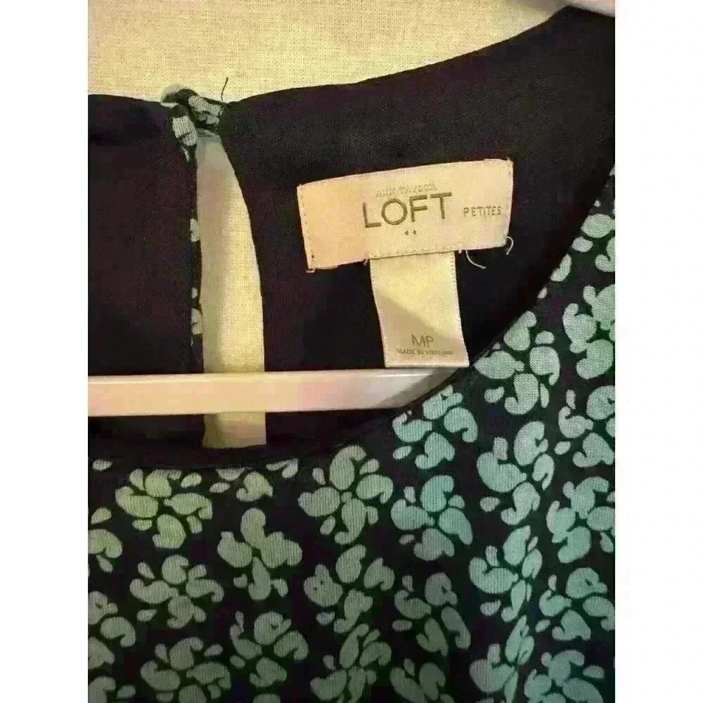 Navy And Green Loft Sleeveless Dress Petite Medium - Picture 2 of 3